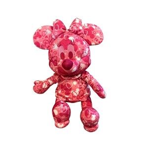 Disney Parks Authentic Valentine Minnie Heart Print Bendable Plush